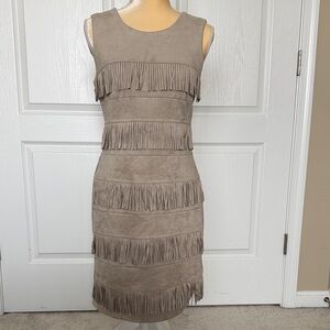 Calvin Klein Fringe Sleeveless Tan Dress